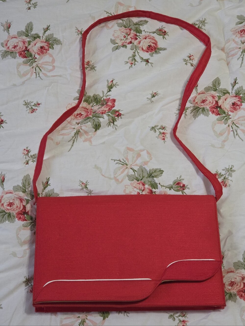 ​Vintage RO-EL Red Orange Woven Crossbody Bag White Piping Detail MCM Retro Mod